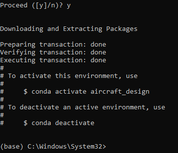 Conda create success
